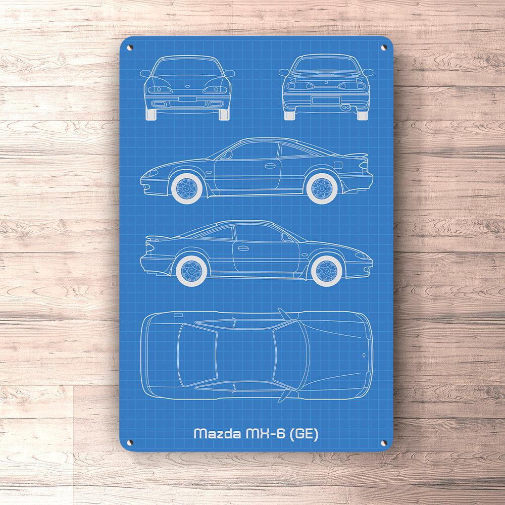 Mazda Mx-6 (Ge) Blueprint Skilte, Musemåtte, Dørmåtte , Plakat-Blueprint-Mazda-Garage Culture Shop- garage - man cave - merchandise