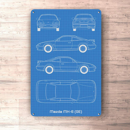 Mazda Mx-6 (Ge) Blueprint Skilte, Musemåtte, Dørmåtte , Plakat-Blueprint-Mazda-Garage Culture Shop- garage - man cave - merchandise