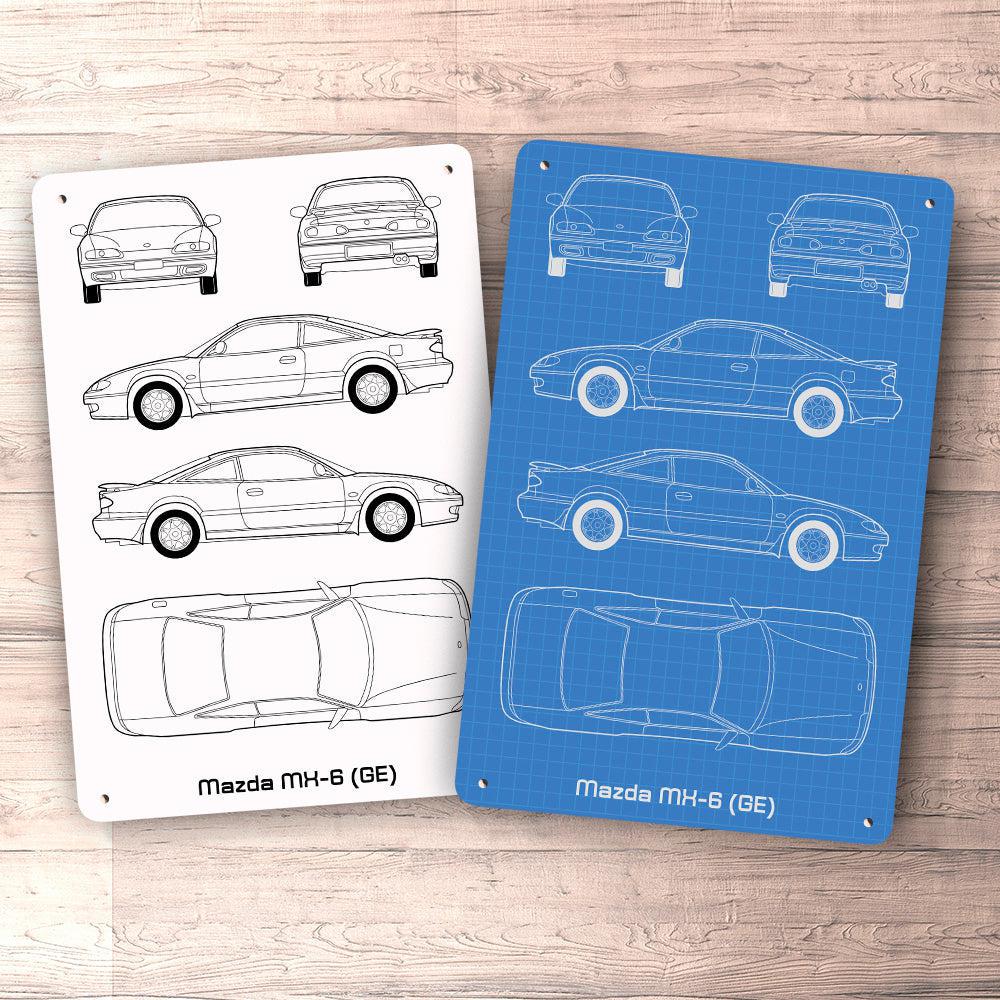 Mazda Mx-6 (Ge) Blueprint Skilte, Musemåtte, Dørmåtte , Plakat-Blueprint-Mazda-Garage Culture Shop- garage - man cave - merchandise