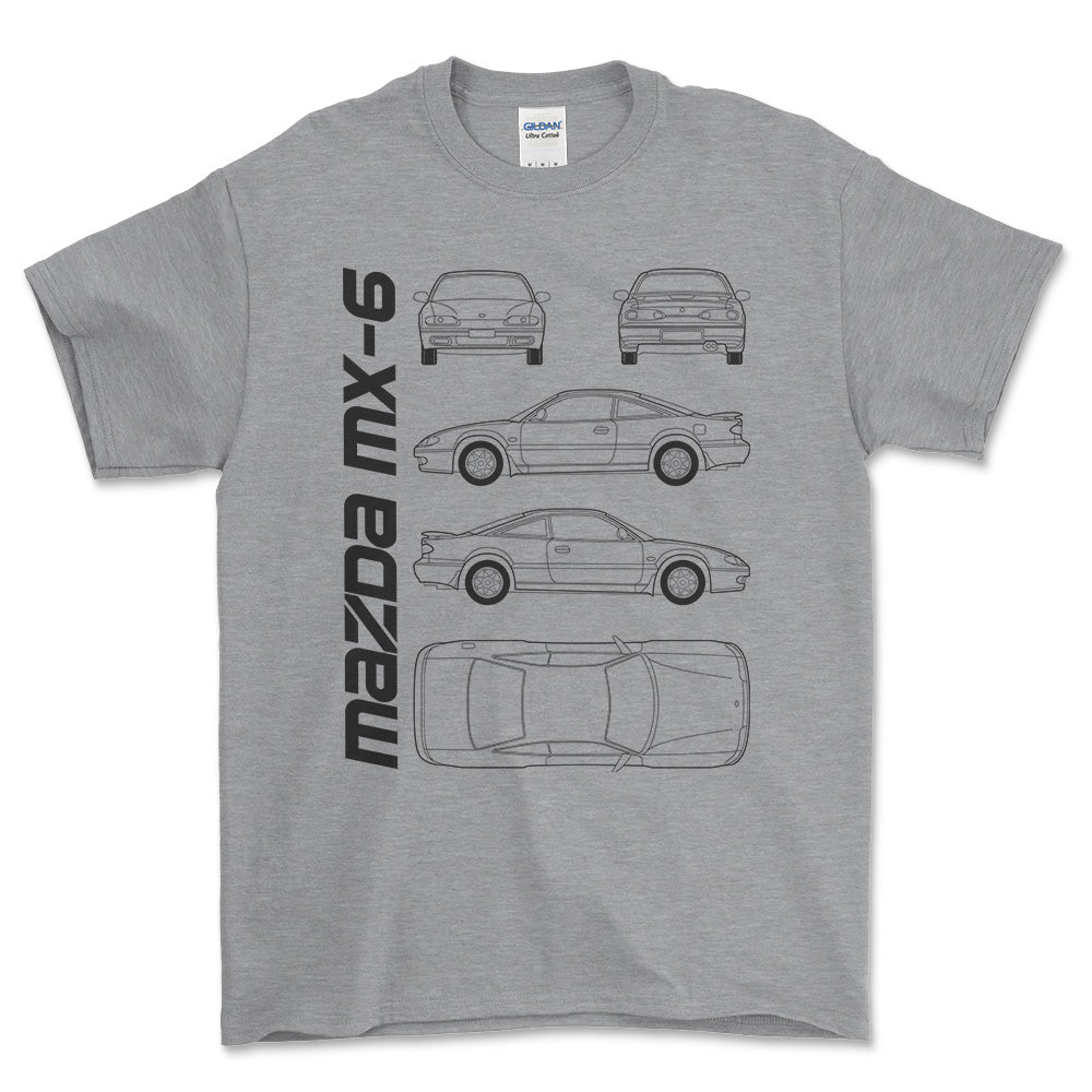 Mazda Mx-6 (Ge) T-Shirt-Beklædning-Mazda-Grå Sport-S-Garage Culture Shop- garage - man cave - merchandise