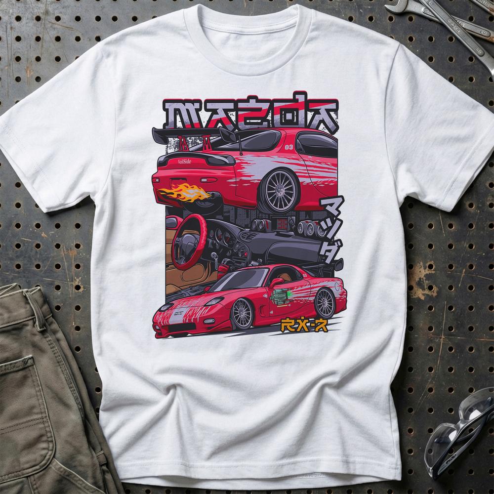 Mazda RX7 Fast And Furios Cars T-Shirt-Beklædning-Mazda-Hvid-S-Garage Culture Shop- garage - man cave - merchandise