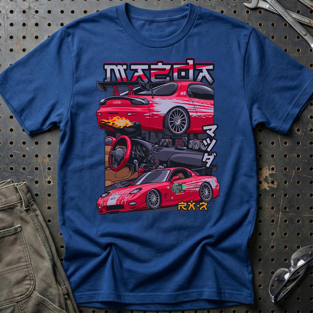 Mazda RX7 Fast And Furios Cars T-Shirt-Beklædning-Mazda-Blå Royal-S-Garage Culture Shop- garage - man cave - merchandise