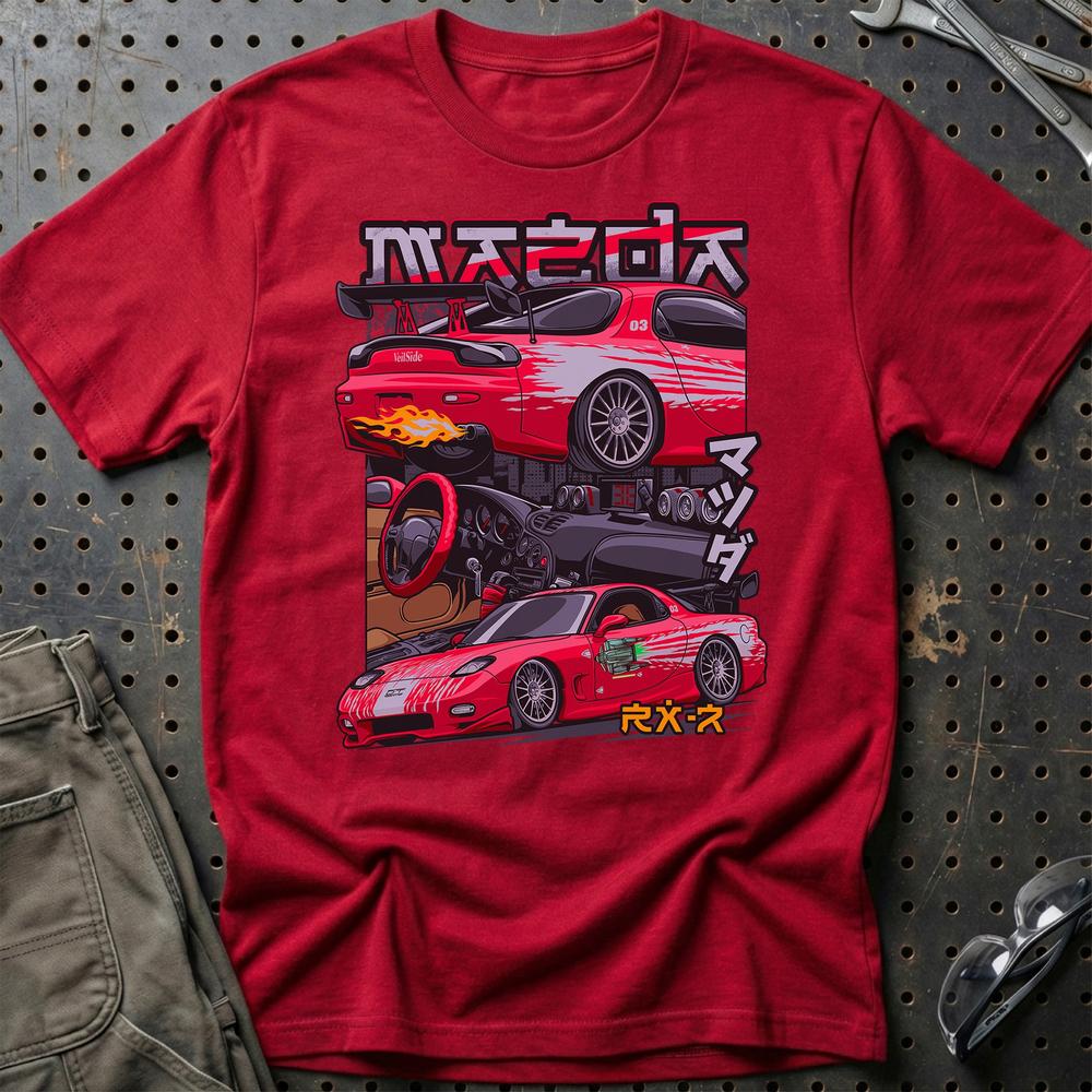 Mazda RX7 Fast And Furios Cars T-Shirt-Beklædning-Mazda-Rød-S-Garage Culture Shop- garage - man cave - merchandise
