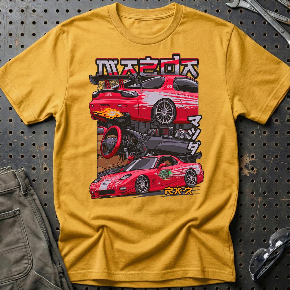 Mazda RX7 Fast And Furios Cars T-Shirt-Beklædning-Mazda-Guld-S-Garage Culture Shop- garage - man cave - merchandise