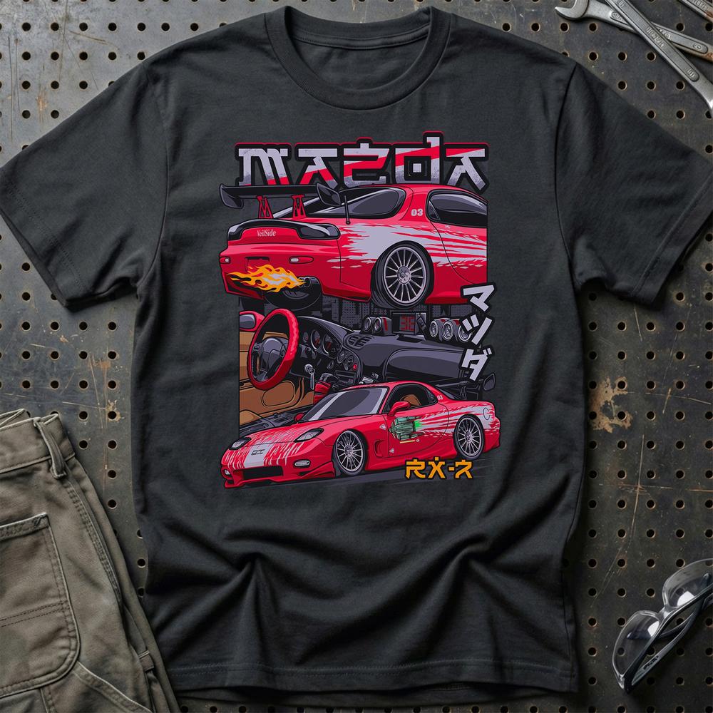 Mazda RX7 Fast And Furios Cars T-Shirt-Beklædning-Mazda-Sort-S-Garage Culture Shop- garage - man cave - merchandise