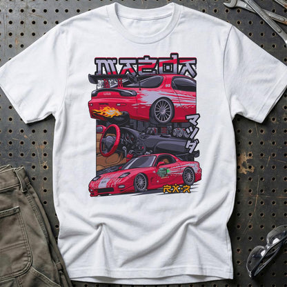 Mazda RX7 Fast And Furios Cars - Unisex T-Shirt-Beklædning-Mazda-Hvid-S-Garage Culture Shop- garage - man cave - merchandise