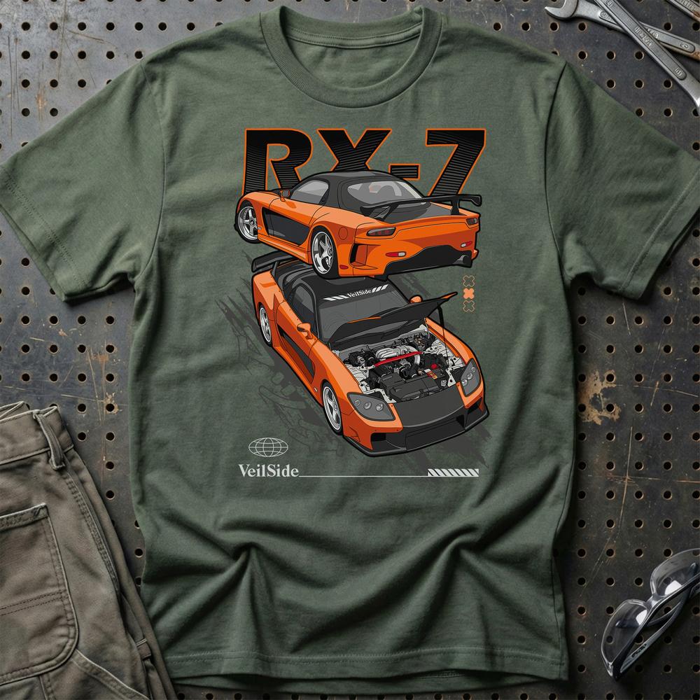 Mazda RX7 Hans Fast And Furios Cars T-Shirt-Beklædning-Mazda-Grøn Militær-S-Garage Culture Shop- garage - man cave - merchandise
