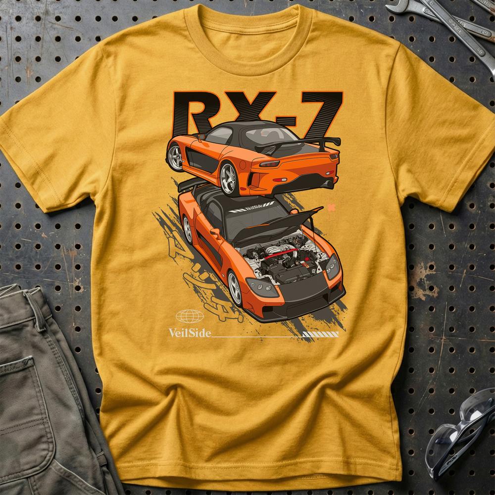 Mazda RX7 Hans Fast And Furios Cars T-Shirt-Beklædning-Mazda-Guld-S-Garage Culture Shop- garage - man cave - merchandise