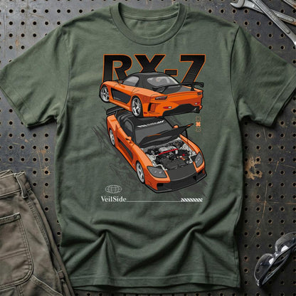 Mazda RX7 Hans Fast And Furios Cars - Unisex T-Shirt-Beklædning-Mazda-Grøn Militær-S-Garage Culture Shop- garage - man cave - merchandise