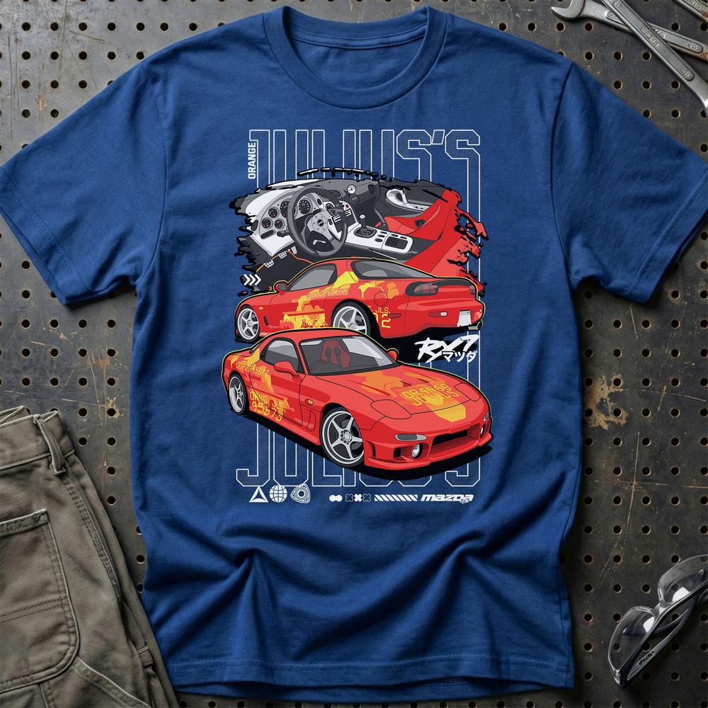 Mazda RX7 Julius Fast And Furios Cars T-Shirt-Beklædning-Mazda-Blå Royal-S-Garage Culture Shop- garage - man cave - merchandise