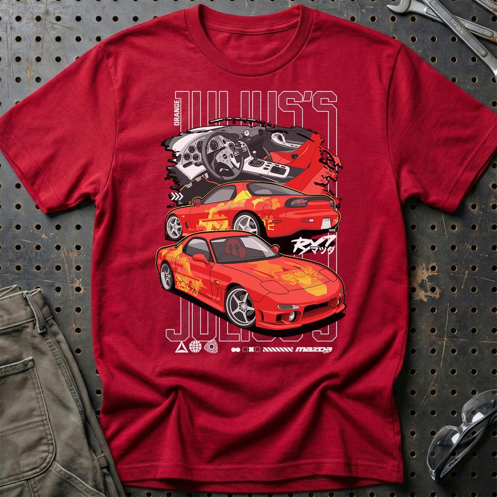 Mazda RX7 Julius Fast And Furios Cars T-Shirt-Beklædning-Mazda-Rød-S-Garage Culture Shop- garage - man cave - merchandise