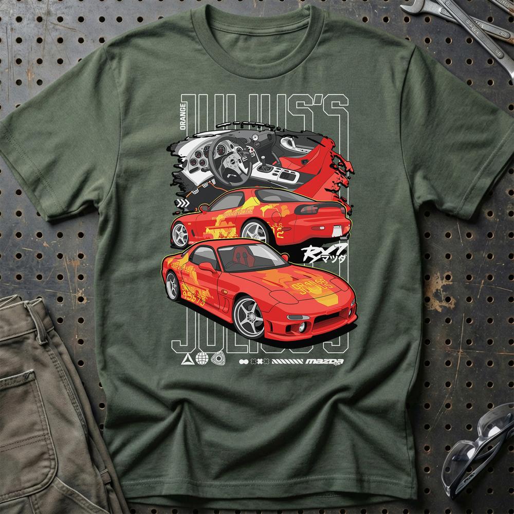 Mazda RX7 Julius Fast And Furios Cars T-Shirt-Beklædning-Mazda-Grøn Militær-S-Garage Culture Shop- garage - man cave - merchandise