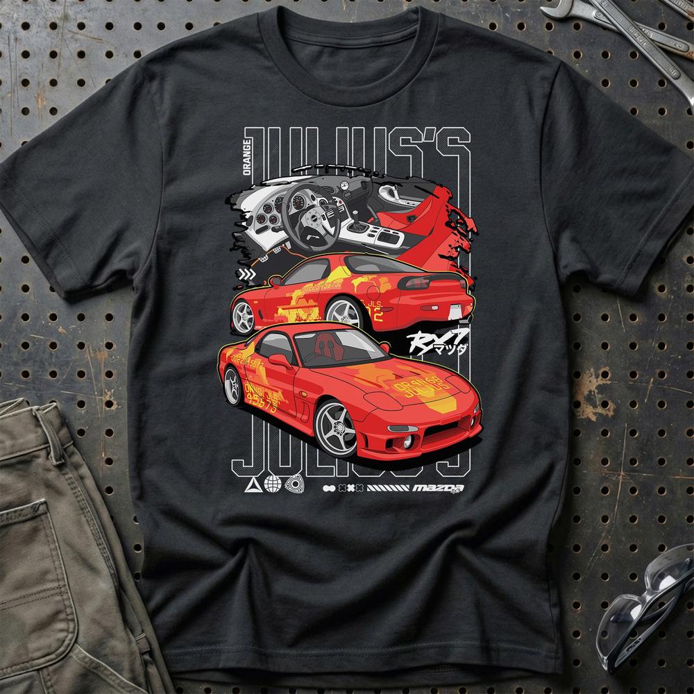 Mazda RX7 Julius Fast And Furios Cars T-Shirt-Beklædning-Mazda-Sort-S-Garage Culture Shop- garage - man cave - merchandise