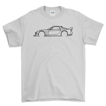 Mazda RX7 Outline - Unisex T-Shirt , Bomuld-Beklædning-Mazda-Hvid-S-Forside-Garage Culture Shop- garage - man cave - merchandise
