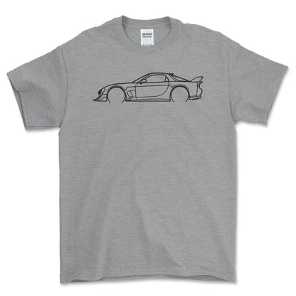 Mazda RX7 Outline - Unisex T-Shirt , Bomuld-Beklædning-Mazda-Grå Sport-S-Forside-Garage Culture Shop- garage - man cave - merchandise