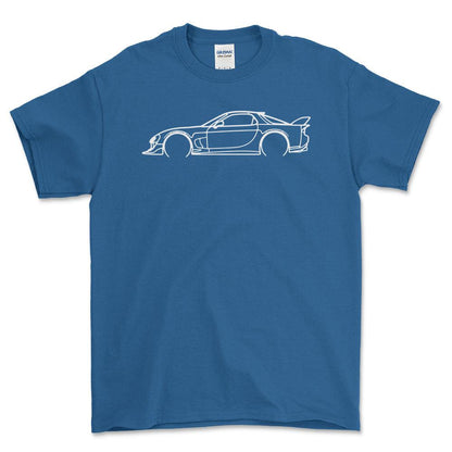 Mazda RX7 Outline - Unisex T-Shirt , Bomuld-Beklædning-Mazda-Blå Royal-S-Forside-Garage Culture Shop- garage - man cave - merchandise