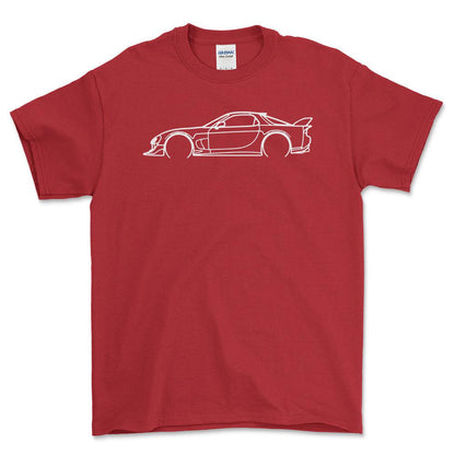 Mazda RX7 Outline - Unisex T-Shirt , Bomuld-Beklædning-Mazda-Rød-S-Forside-Garage Culture Shop- garage - man cave - merchandise