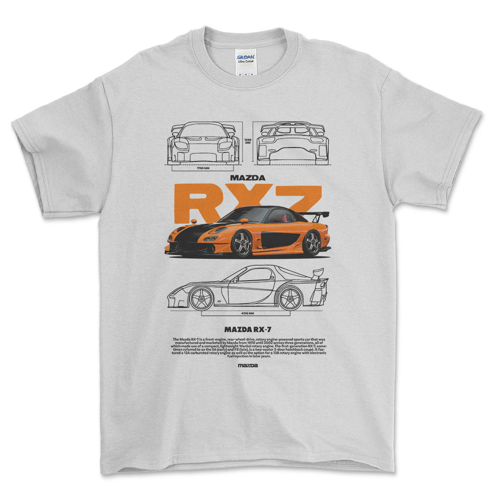 Mazda RX7 - Unisex T-Shirt , Bomuld-Beklædning-Mazda-Hvid-S-Forside-Garage Culture Shop- garage - man cave - merchandise
