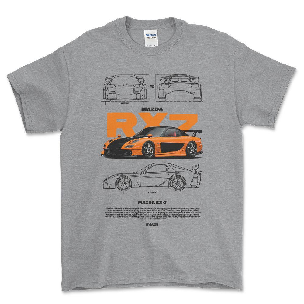 Mazda RX7 - Unisex T-Shirt , Bomuld-Beklædning-Mazda-Grå Sport-S-Forside-Garage Culture Shop- garage - man cave - merchandise