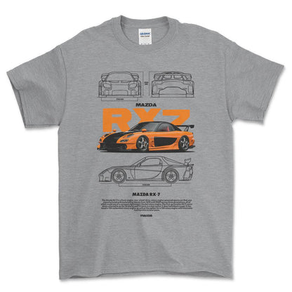Mazda RX7 - Unisex T-Shirt , Bomuld-Beklædning-Mazda-Grå Sport-S-Forside-Garage Culture Shop- garage - man cave - merchandise