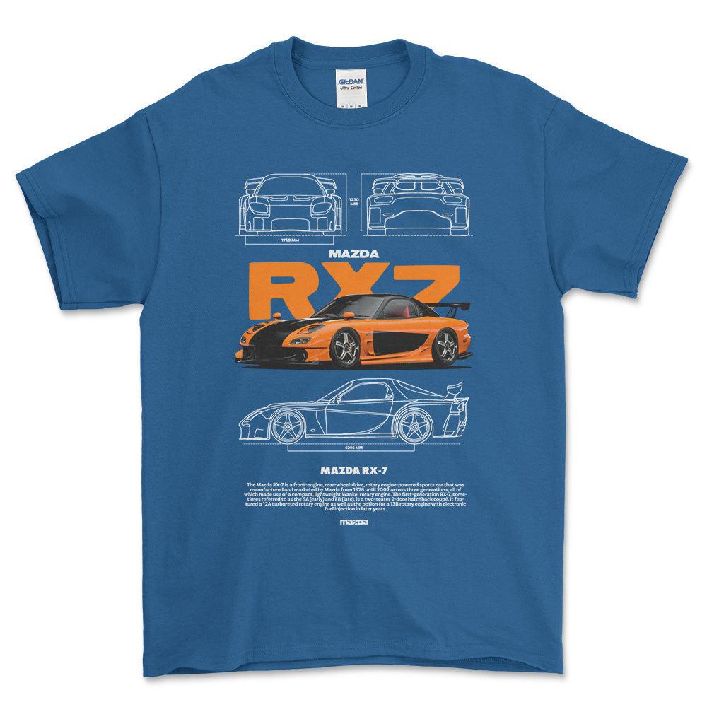 Mazda RX7 - Unisex T-Shirt , Bomuld-Beklædning-Mazda-Blå Royal-S-Forside-Garage Culture Shop- garage - man cave - merchandise