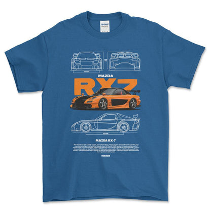 Mazda RX7 - Unisex T-Shirt , Bomuld-Beklædning-Mazda-Blå Royal-S-Forside-Garage Culture Shop- garage - man cave - merchandise