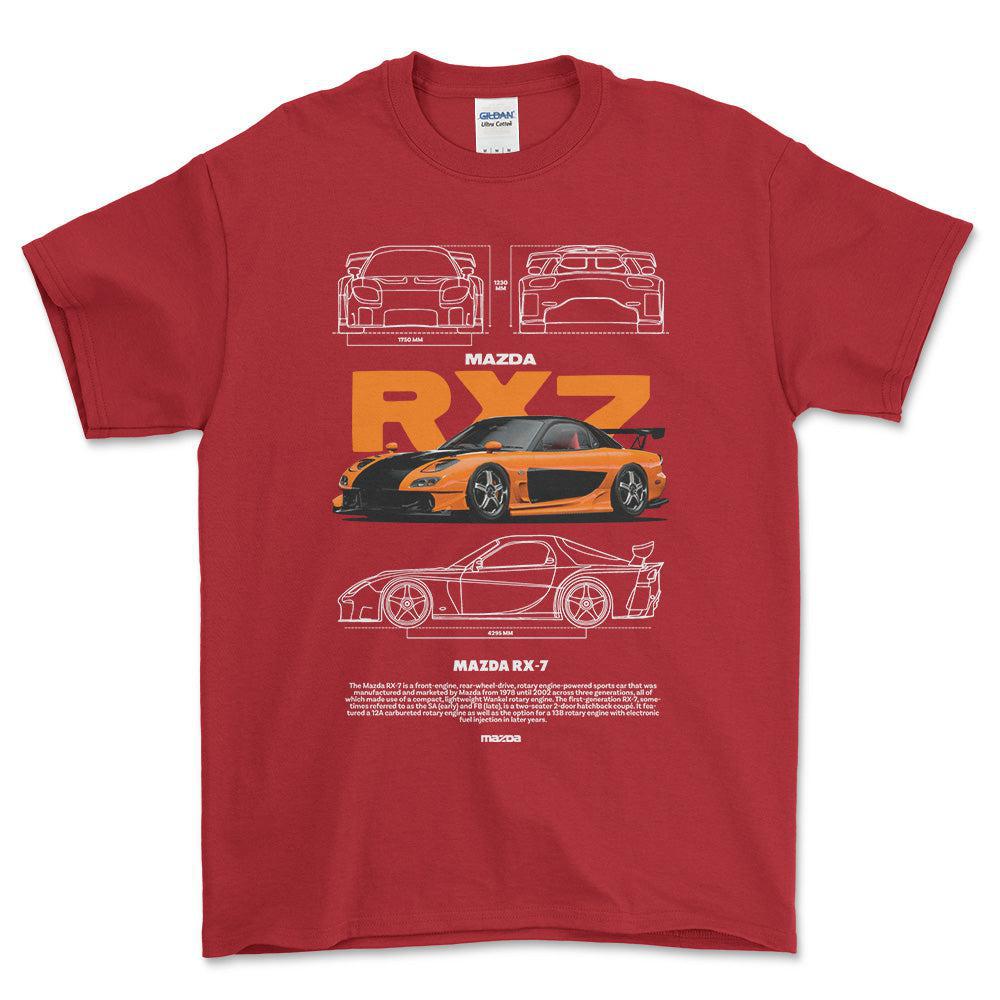 Mazda RX7 - Unisex T-Shirt , Bomuld-Beklædning-Mazda-Rød-S-Forside-Garage Culture Shop- garage - man cave - merchandise