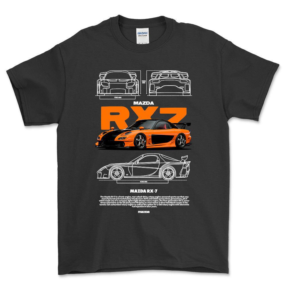 Mazda RX7 - Unisex T-Shirt , Bomuld-Beklædning-Mazda-Sort-S-Forside-Garage Culture Shop- garage - man cave - merchandise