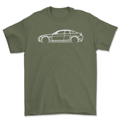 Mazda RX8 Outline - Unisex T-Shirt , Bomuld-Beklædning-Mazda-Grøn Militær-S-Forside-Garage Culture Shop- garage - man cave - merchandise