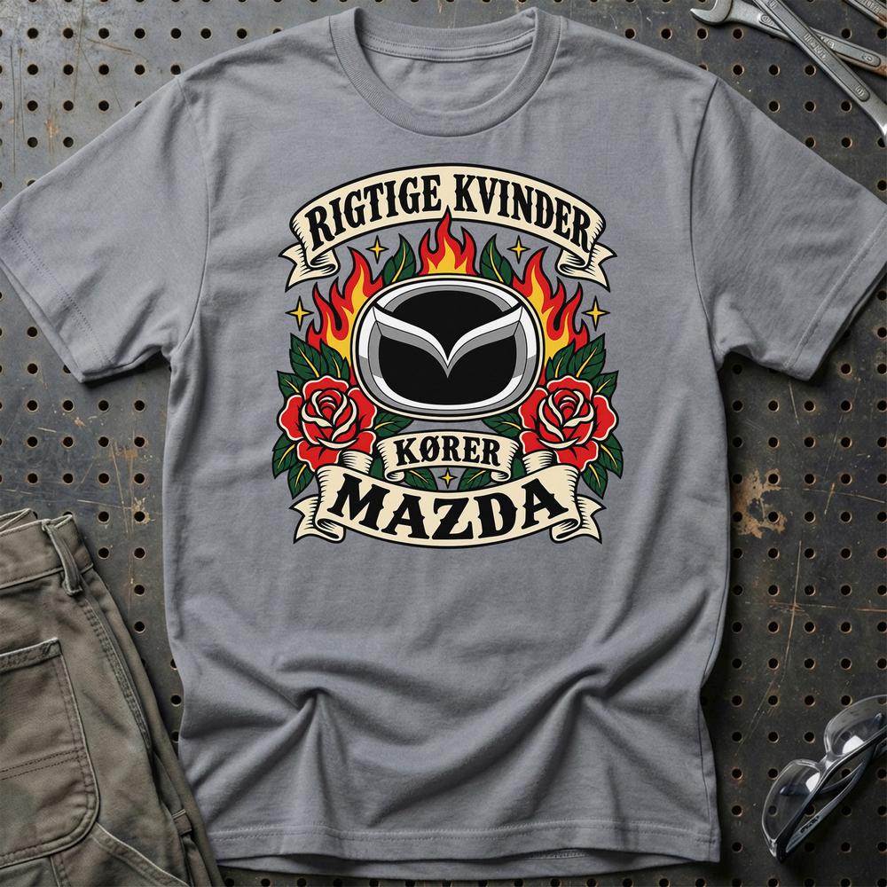 Mazda Rigtige Kvinder Kører – Roser og Flammer T-Shirt-Beklædning-Mazda-Grå Sport-S-Garage Culture Shop- garage - man cave - merchandise