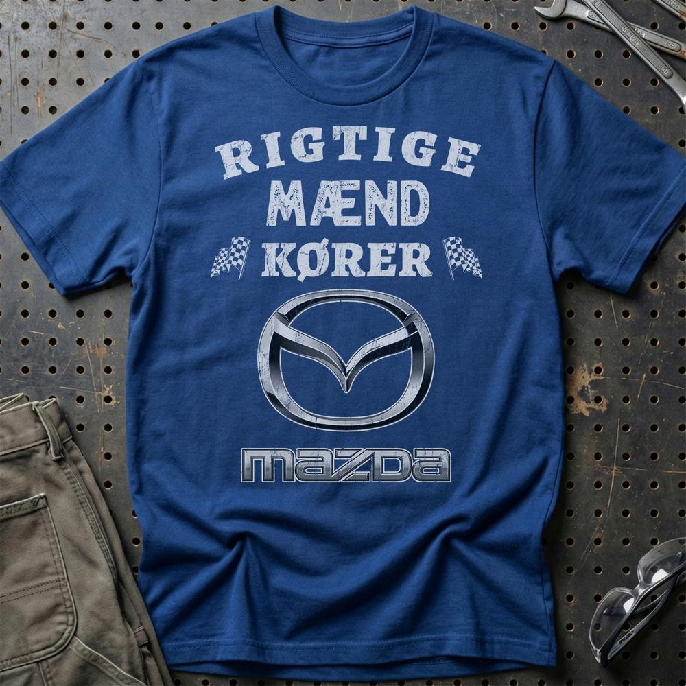 Mazda Rigtige Mænd Kører - Unisex T-Shirt , Bomuld-Beklædning-Mazda-Blå Royal-S-Garage Culture Shop- garage - man cave - merchandise