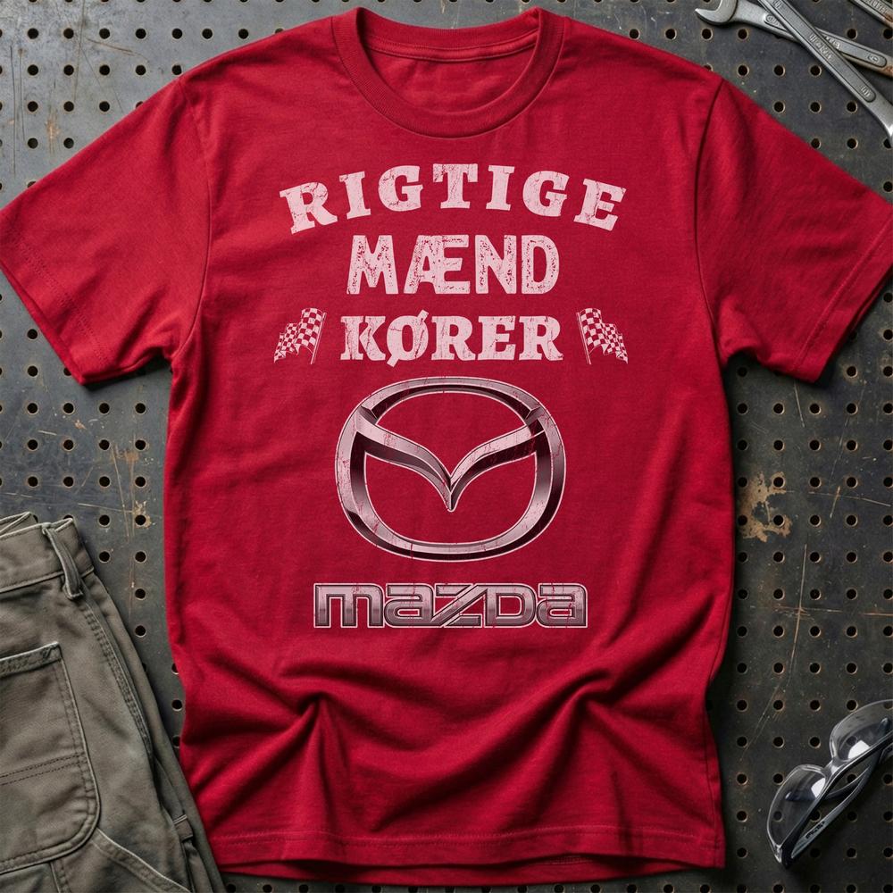 Mazda Rigtige Mænd Kører - Unisex T-Shirt , Bomuld-Beklædning-Mazda-Rød-S-Garage Culture Shop- garage - man cave - merchandise