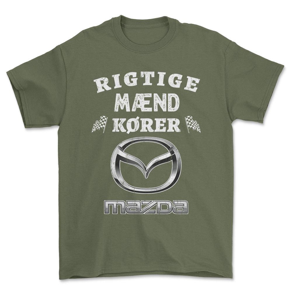 Mazda Rigtige Mænd Kører - Unisex T-Shirt , Bomuld-Beklædning-Mazda-Grøn Militær-S-Forside-Garage Culture Shop- garage - man cave - merchandise