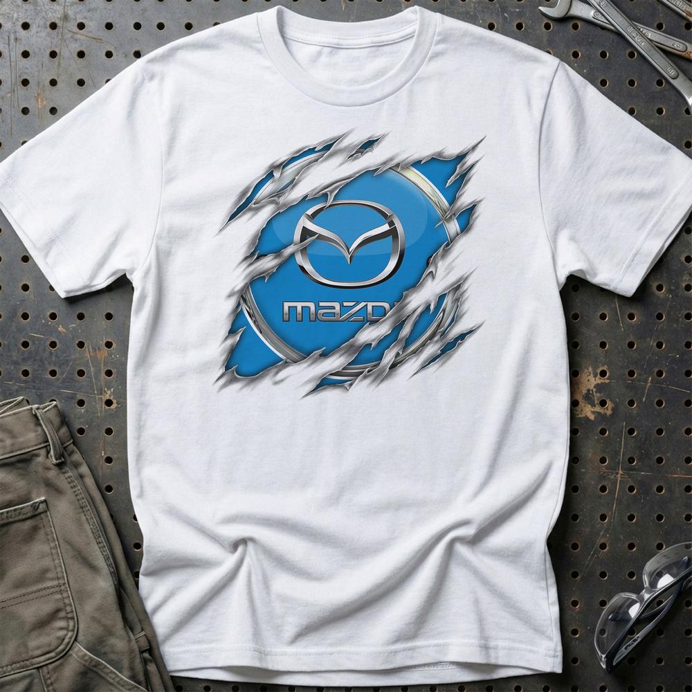 Mazda Ripped T-Shirt-Beklædning-Mazda-Hvid-S-Garage Culture Shop- garage - man cave - merchandise