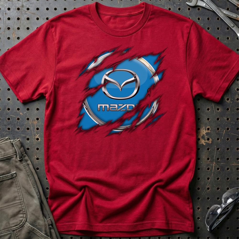 Mazda Ripped T-Shirt-Beklædning-Mazda-Rød-S-Garage Culture Shop- garage - man cave - merchandise