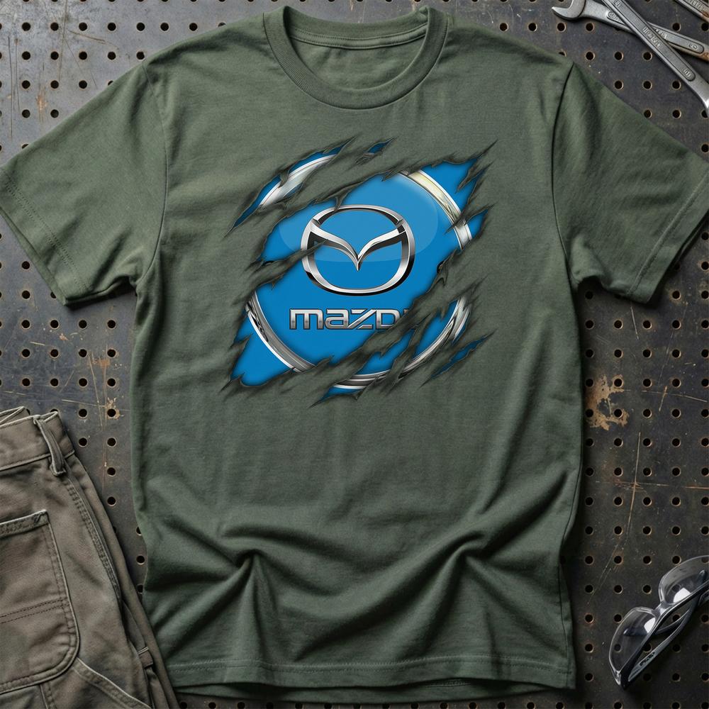 Mazda Ripped T-Shirt-Beklædning-Mazda-Grøn Militær-S-Garage Culture Shop- garage - man cave - merchandise