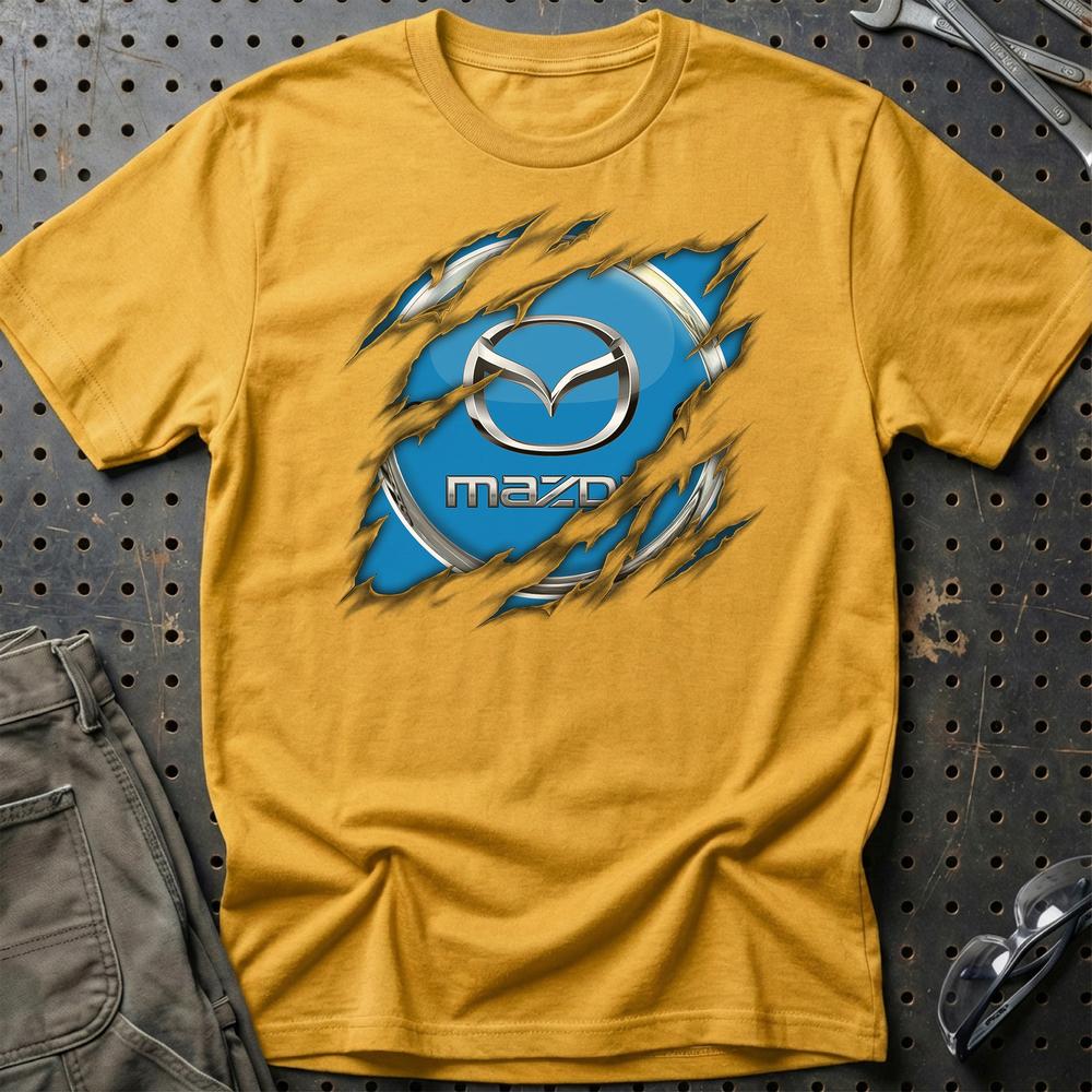 Mazda Ripped T-Shirt-Beklædning-Mazda-Guld-S-Garage Culture Shop- garage - man cave - merchandise