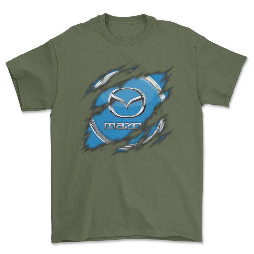 Mazda Ripped Unisex T-Shirt , Bomuld-Beklædning-Mazda-Grøn Militær-S-Forside-Garage Culture Shop- garage - man cave - merchandise