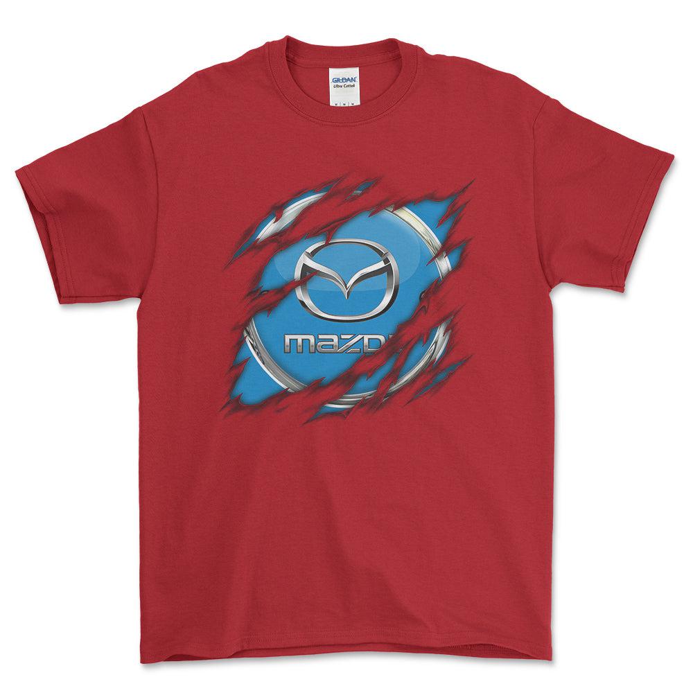 Mazda Ripped Unisex T-Shirt , Bomuld-Beklædning-Mazda-Rød-S-Forside-Garage Culture Shop- garage - man cave - merchandise