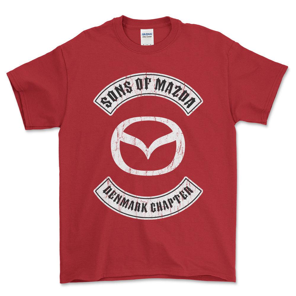 Mazda Sons Of Mazda Denmark Chapter Unisex T-Shirt , Bomuld-Beklædning-Mazda-Rød-S-Forside-Garage Culture Shop- garage - man cave - merchandise