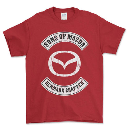 Mazda Sons Of Mazda Denmark Chapter Unisex T-Shirt , Bomuld-Beklædning-Mazda-Rød-S-Forside-Garage Culture Shop- garage - man cave - merchandise