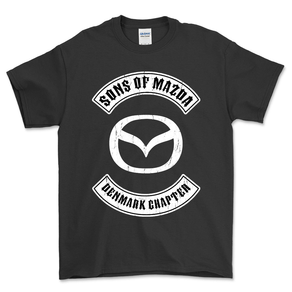 Mazda Sons Of Mazda Denmark Chapter Unisex T-Shirt , Bomuld-Beklædning-Mazda-Sort-S-Forside-Garage Culture Shop- garage - man cave - merchandise