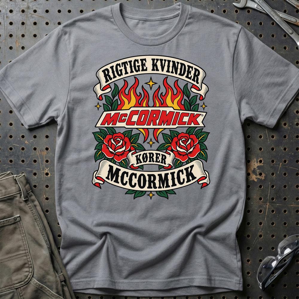 McCormick Rigtige Kvinder Kører – Roser og Flammer T-Shirt-Beklædning-McCormick-Grå Sport-S-Garage Culture Shop- garage - man cave - merchandise