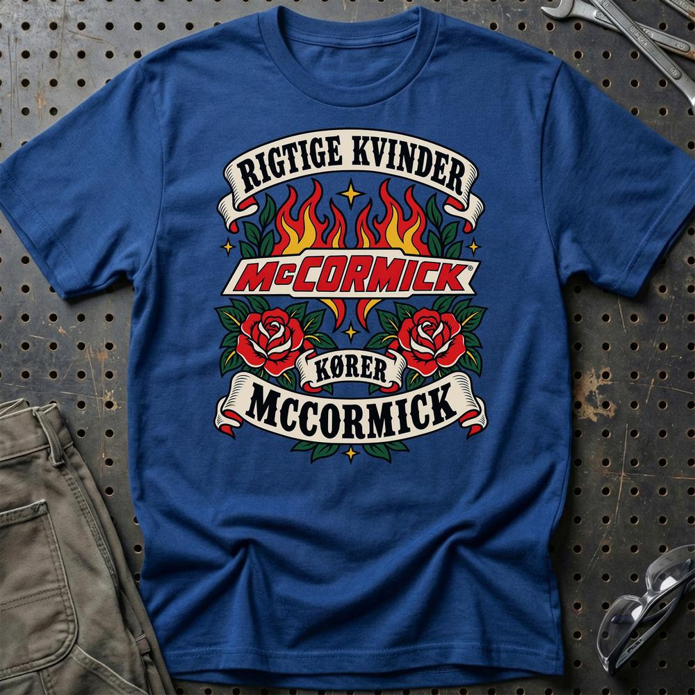 McCormick Rigtige Kvinder Kører – Roser og Flammer T-Shirt-Beklædning-McCormick-Blå Royal-S-Garage Culture Shop- garage - man cave - merchandise