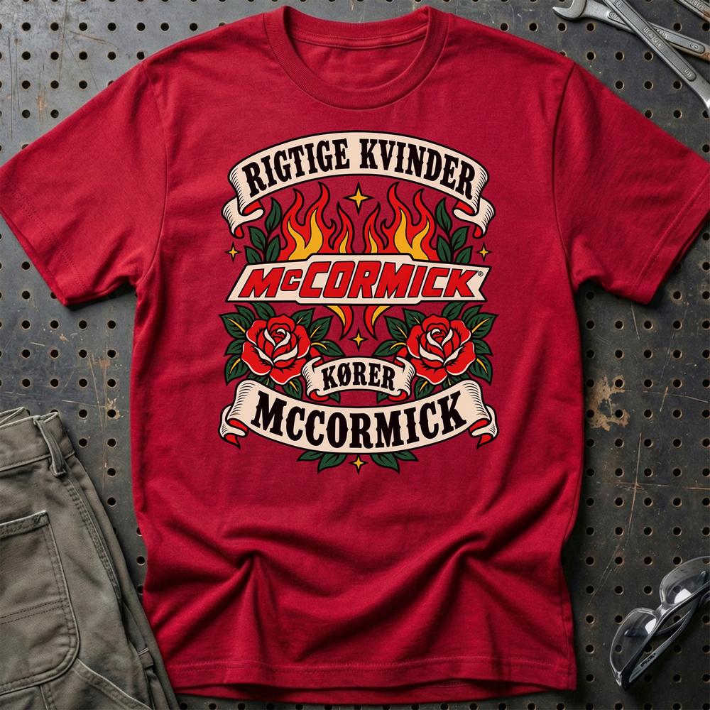 McCormick Rigtige Kvinder Kører – Roser og Flammer T-Shirt-Beklædning-McCormick-Rød-S-Garage Culture Shop- garage - man cave - merchandise