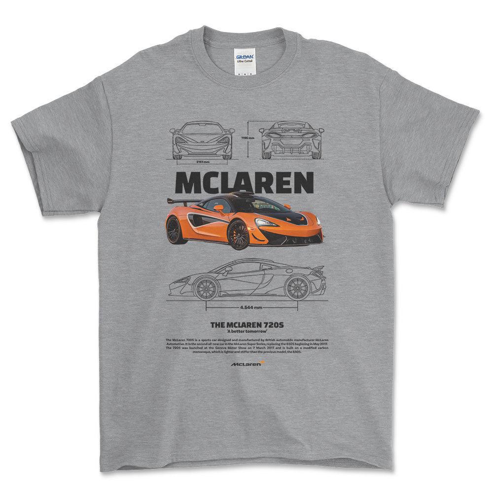 McLaren 720S - Unisex T-Shirt , Bomuld-Beklædning-McLaren-Grå Sport-S-Forside-Garage Culture Shop- garage - man cave - merchandise