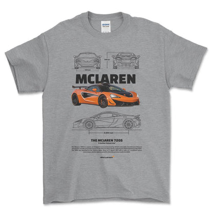 McLaren 720S - Unisex T-Shirt , Bomuld-Beklædning-McLaren-Grå Sport-S-Forside-Garage Culture Shop- garage - man cave - merchandise