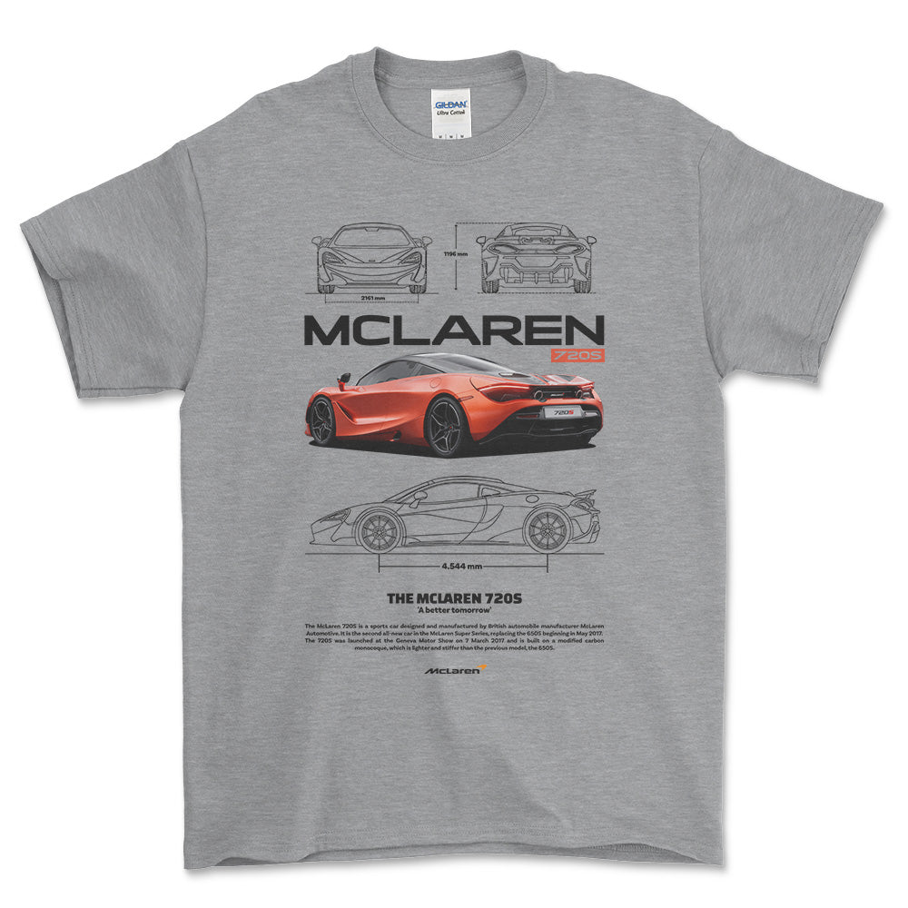 McLaren 720S - Unisex T-Shirt , Bomuld-Beklædning-McLaren-Grå Sport-S-Forside-Garage Culture Shop- garage - man cave - merchandise