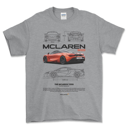 McLaren 720S - Unisex T-Shirt , Bomuld-Beklædning-McLaren-Grå Sport-S-Forside-Garage Culture Shop- garage - man cave - merchandise