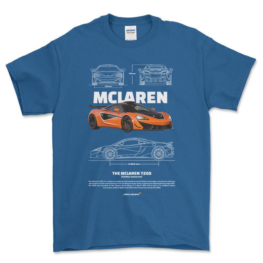 McLaren 720S - Unisex T-Shirt , Bomuld-Beklædning-McLaren-Blå Royal-S-Forside-Garage Culture Shop- garage - man cave - merchandise